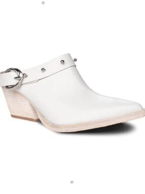White Leather Studded Mule with Silver Ring Accent